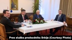 Trilateralni sastanak u Ohridu u martu 2023. godine: Aljbin Kurti, Miroslav Lajčak, Žozep Borelj, Aleksandar Vučić ' (Foto: Pres služba predsednika Srbije)