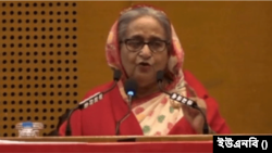 বঙ্গবন্ধু আন্তর্জাতিক সম্মেলন কেন্দ্রে বাংলাদেশের প্রধানমন্ত্রী ও আওয়ামী লীগের সভানেত্রী শেখ হাসিনা। ১৭ ডিসেম্বর, ২০২৩।