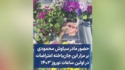 حضور مادر سیاوش محمودی بر مزار این جان‌باخته اعتراضات در اولین ساعات نوروز ۱۴۰۳ 