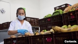 Un trabajador prepara alimentos para distribución en instalaciones de la Asociación de Bancos de Alimentos de Colombia. [Foto: Cortesía Abaco]