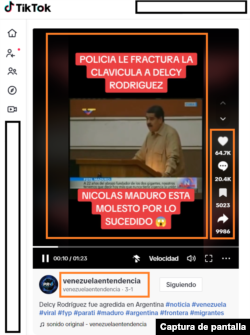 Captura de pantalla de desinformación en TikTok.