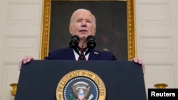 President Joe Biden speaks after signing into law a bill providing billions of dollars of new aid to Ukraine for its war with Russia, in addition to assistance for Israel and Taiwan, at the White House, in Washington, April 24, 2024. 