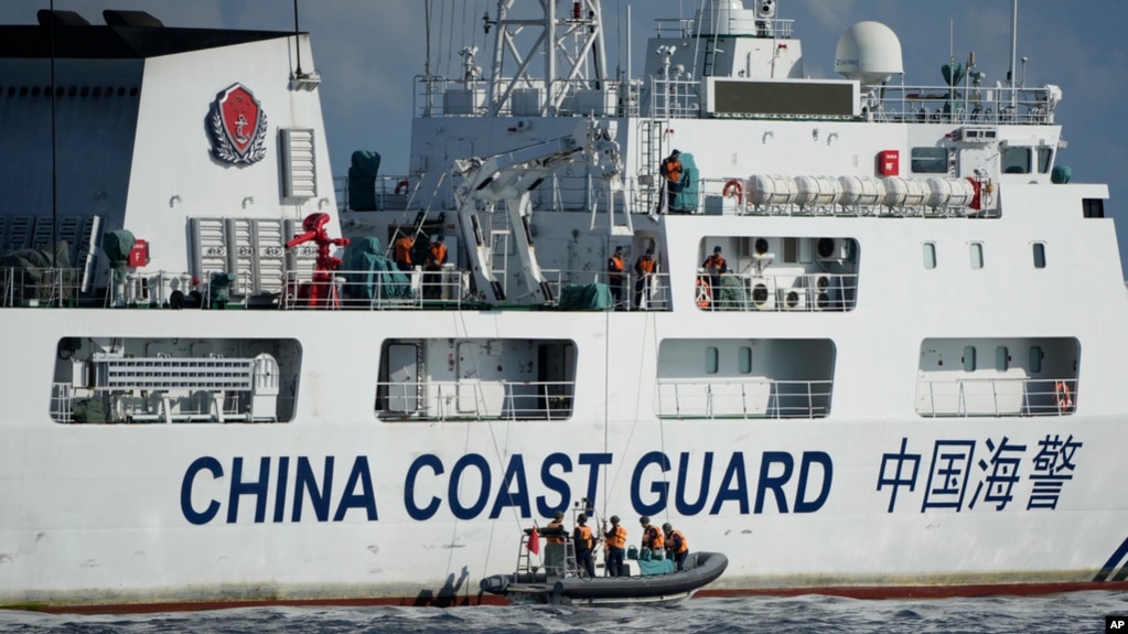 On April 23, 2023, a Chinese coast guard ship intercepted a Philippine coast guard patrol ship in the disputed waters of the South China Sea. The Chinese crew went down to a motor boat to monitor the Philippine coast guard ship.