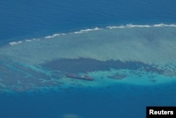 FILE - An aerial view shows the BRP Sierra Madre on the contested Second Thomas Shoal, locally known as Ayungin, in the South China Sea, March 9, 2023.