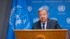 United Nations Secretary-General Antonio Guterres addresses the situation in Israel after an attack by Hamas during a news briefing at United Nations headquarters, Oct. 9, 2023. 