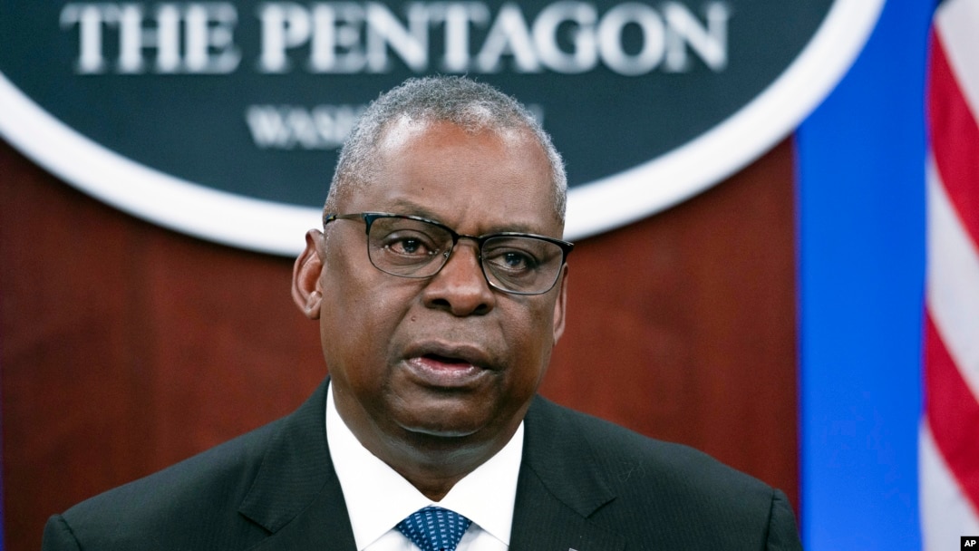 FILE - Secretary of Defense Lloyd Austin speaks at a virtual Ukraine Defense Contact Group meeting, Nov. 22, 2023, at the Pentagon. Austin has been released from the hospital where he was treated for complications from surgery for prostate cancer.