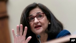 FILE - Columbia University President Minouche Shafik testifies before the House Committee on Education on Capitol Hill in Washington, April 17, 2024. 