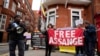 Protesters rally outside the Ecuadorian Embassy in London, April 11, 2024, where Wikileaks founder Julian Assange was arrested five years ago. U.S. President Joe Biden said that he is considering a request from Australia to drop the decade-long U.S. push to prosecute Assange.