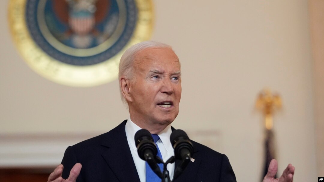 President Joe Biden speaks in the Cross Hall of the White House Monday, July 1, 2024, in Washington.