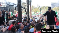 Exiled Iranian Crown Prince Reza Pahlavi greets supporters at a rally in downtown Los Angeles, Feb. 11, 2023, held in solidarity with protests in Iran against the nation's Islamist rulers. (Karmel Melamed)