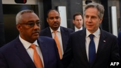 FILE: US Secretary of State Antony Blinken (R) meets Ethiopian Deputy Prime Minister and Foreign Minister Demeke Mekonnen (L) in Addis Ababa, Ethiopia, on March 15, 2023. 