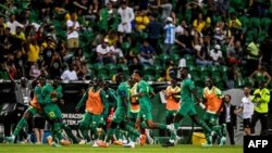 Les joueurs sénégalais célèbrent le but de Sadio Mane lors du match amical entre le Brésil et le Sénégal, Lisbonne, le 20 juin 2023.