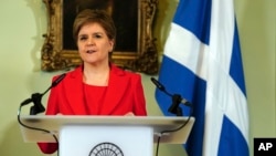 Nicola Sturgeon speaks during a press conference at Bute House in Edinburgh, Feb. 15 2023. 