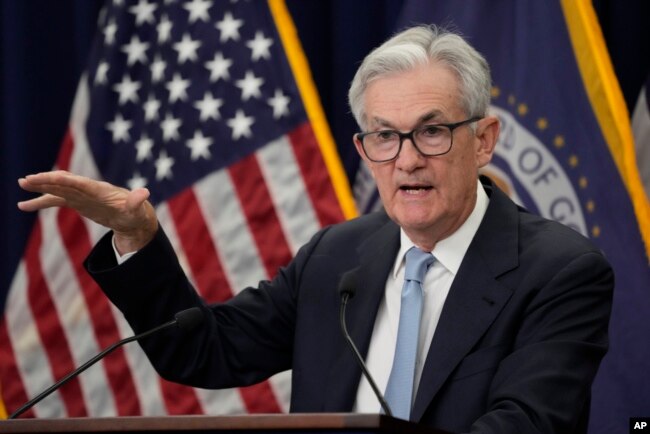 Federal Reserve Board Chair Jerome Powell speaks during a news conference at the Federal Reserve in Washington, March 22, 2023.