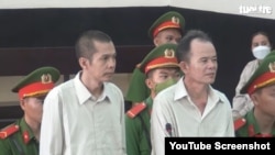 Ông Nhựt Kim Bình và ông Nguyễn Đức Thanh tại phiên tòa ở Tiền Giang ngày 19/6/2024. Photo YouTube Tuoi tre Online.