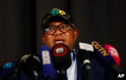 African National Congress (ANC) secretary-general, Fikile Mbalula, briefs the media on results of the elections at the Results Operation Centre in Midland, Johannesburg, June 2, 2024.