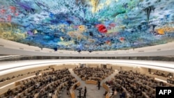 FILE - The United Nations Human Rights Council meeting in Geneva for a special session devoted to Sudan, May 11, 2023.
