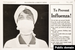 Notice in the Illustrated Current News, October 18, 1918, shows Red Cross nurse wearing mask and advice on protections against the Spanish flu.