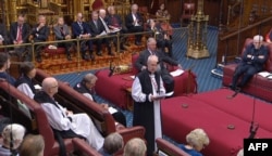 Uskup Agung Canterbury Justin Welby berpidato di hadapan para anggota House of Lords (majelis tertinggi parlemen Inggris) di London, 10 Mei 2023. (AFP PHOTO / PRU)