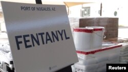 FILE - Packets of fentanyl and methamphetamine, seized from a truck crossing into Arizona from Mexico, are on display at the Port of Nogales, Arizona, Jan. 31, 2019. (Courtesy U.S. Customs and Border Protection/Handout via Reuters)