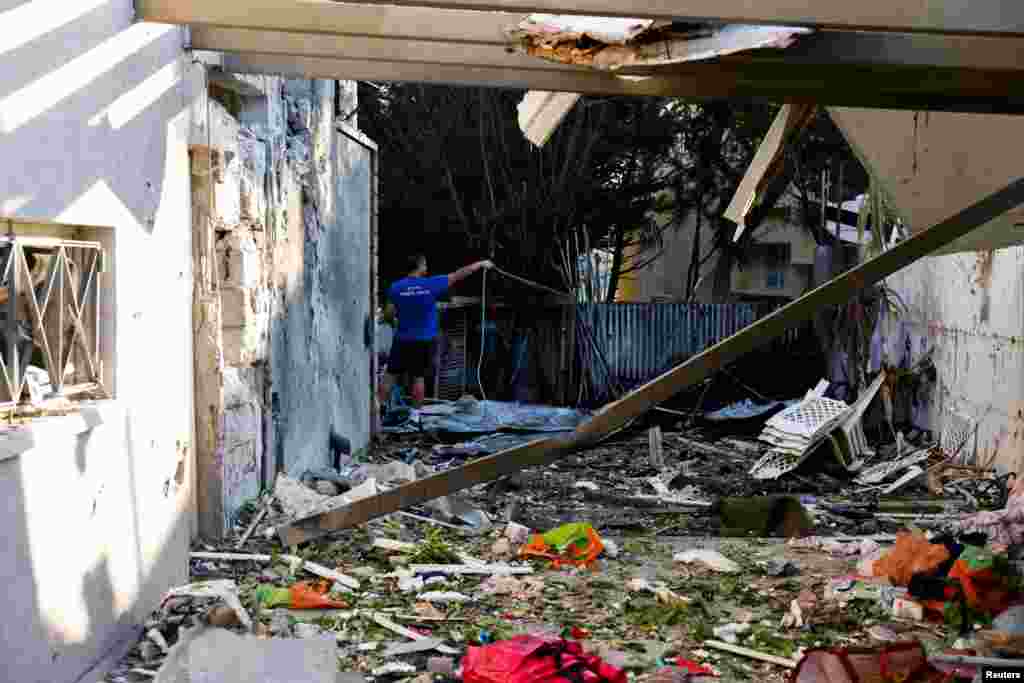 A view of the debris in the aftermath of rocket barrages that were launched from Gaza, in Ashkelon, Israel Oct. 7, 2023. 