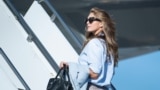 FILE - Hope Hicks, counselor to President Trump, boards Air Force One at Wilkes-Barre Scranton International Airport Aug. 20, 2020, in Avoca, Pennsylvania. 