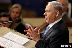 Perdana Menteri Israel Benjamin Netanyahu berpidato pada rapat paeripurna Kongres AS di Capitol di Washington 3 Maret 2015. REUTERS/Joshua Roberts