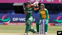 Bangladesh's Mahmudullah Riyad plays a shot before he is caught at the boundary by South Africa's Aiden Markram during an ICC Men's T20 World Cup cricket match at Nassau County International Cricket Stadium in Westbury, N.Y., June 10, 2024.