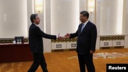 U.S. Secretary of State Antony Blinken meets Chinese President Xi Jinping in the Great Hall of the People in Beijing, China, June 19, 2023. 