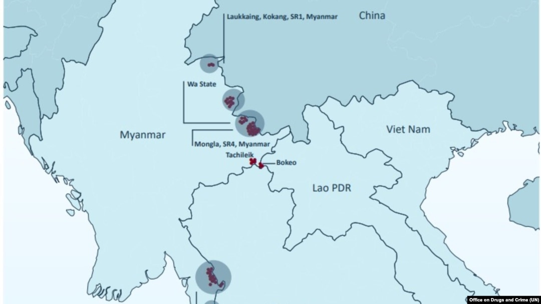 Locations of known casinos, reported or raided compounds related special zones in Cambodia, Laos and Myanmar, according to a UN report.