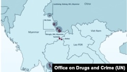 Locations of known casinos, reported or raided compounds related special zones in Cambodia, Laos and Myanmar, according to a UN report.