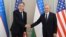 شوکت میرضیایف، رییس جمهور اوزبیکستان و انتونی بلینکن، وزیر خارجهٔ امریکا