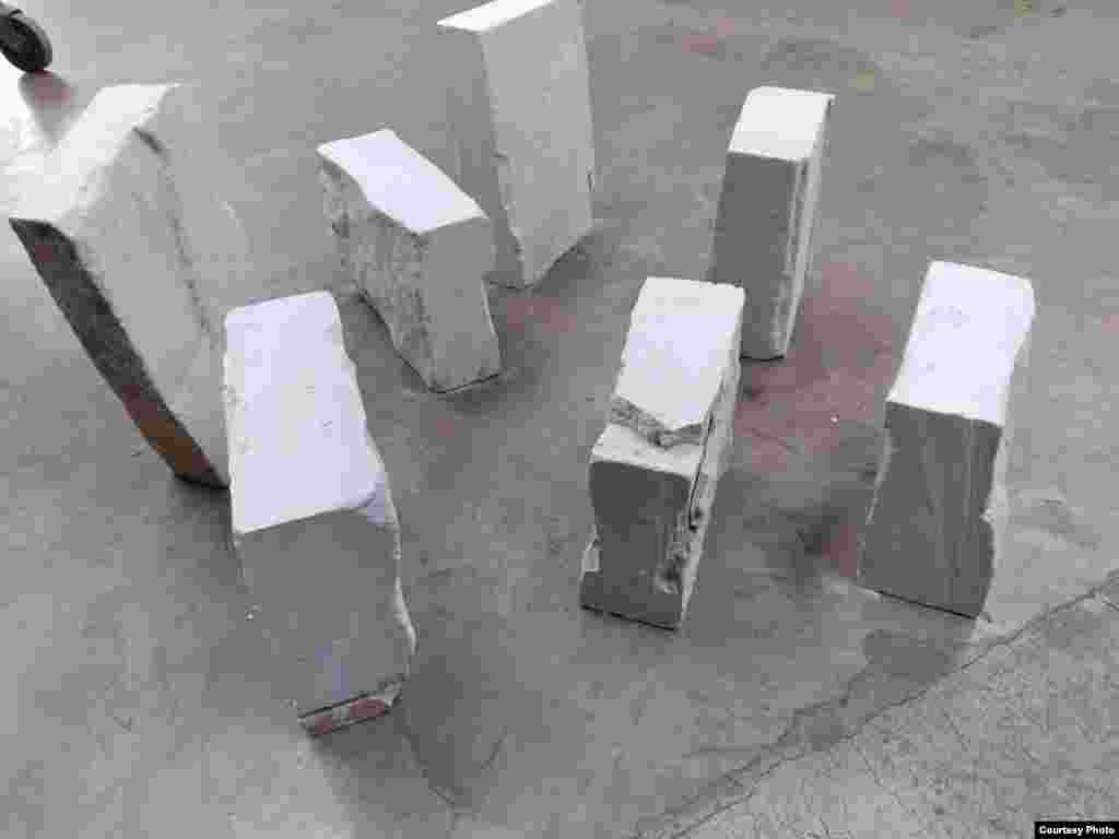 Blocks of tufa stone, ready for carving. Photo courtesy Thunderbird Supply Company, Gallup, N.M.