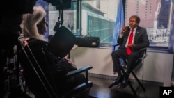 Somalia's President Hassan Sheikh Mohamud speaks during an interview with The Associated Press at U.N. headquarters on Dec. 12, 2023