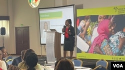 Harriette Chiggai, Kenya’s presidential adviser on women’s rights, addresses participants of the African Women Entrepreneurship Cooperative (AWEC) in Nairobi. (Mariama Diallo/VOA) 