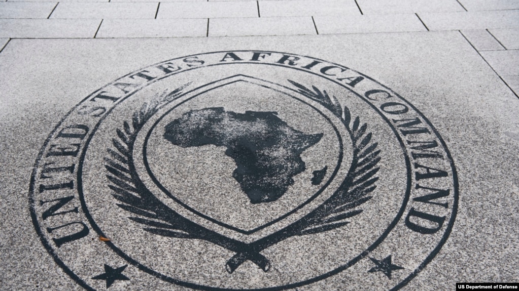 FILE - The logo of U.S. Africa Command is seen in Stuttgart, Germany, Sept. 5, 2019.