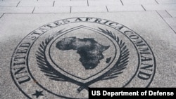 FILE - The logo of U.S. Africa Command is seen in Stuttgart, Germany, Sept. 5, 2019.