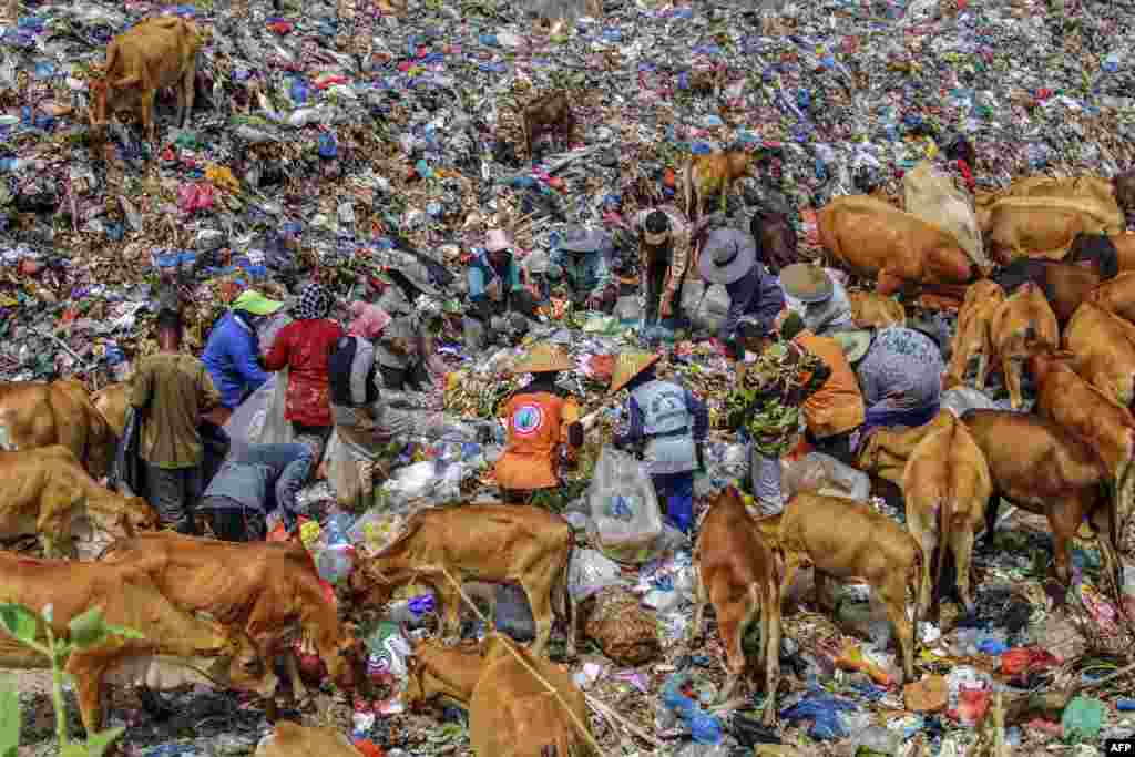 People search for items to sell at the Alue Liem landfill in Lhokseumawe, Indonesia.