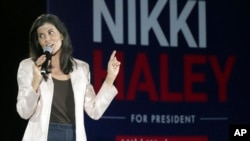 FILE - Former South Carolina Gov. Nikki Haley, a candidate for the 2024 Republican presidential nomination, speaks during a campaign rally March 13, 2023, in Myrtle Beach, S.C.