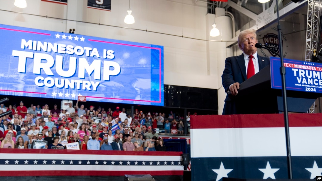 Republican presidential candidate former President Donald Trump speaks at a campaign rally in St. Cloud, Minnesota, July 27, 2024.