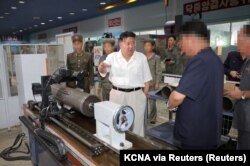 North Korean leader Kim Jong Un visits the Pukjung Machinery Complex and a large munitions factory at an undisclosed location in North Korea, Sunday, September 3, 2023. (Photo: KCNA via Reuters)
