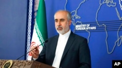FILE - Iranian foreign ministry spokesman Nasser Kanaani speaks in Tehran, Iran, in this Aug. 11, 2022, photo released by the ministry.