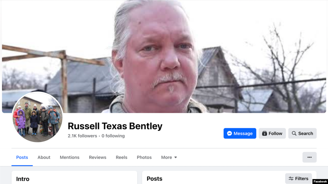 Halaman Facebook Russell Bently, seorang warga negara AS yang menurut polisi setempat, 12 April 2024, hilang saat berada di wilayah Donetsk yang dikuasai Rusia di Ukraina timur.