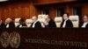 Hakim Nawaf Salam, ketua Mahkamah Internasional (ICJ), dan hakim lainnya menghadiri sidang umum di Den Haag, Belanda, 30 April 2024. (REUTERS/Piroschka van de Wouw)