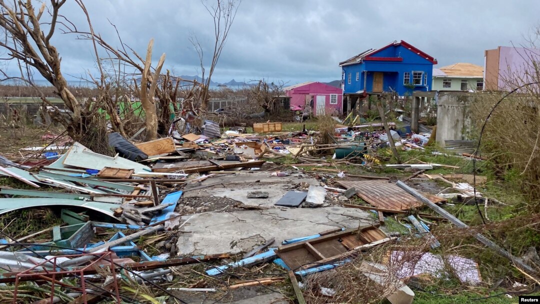Debris lies around the foundation of a destroyed house after the passage of Hurricane Beryl, on the island of Carriacou, Grenada, July 3, 2024.