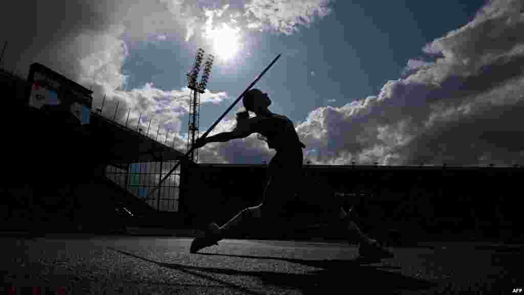 Czech Republic's Nikola Ogrodnikova competes in the women's javelin throw event at the IAAF 2023 Golden Spike Athletics Meeting in Ostrava, Czech Republic. 