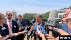German Vice Chancellor and Economy Minister Robert Habeck speaks to reporters after he visits Panmunjom, the demilitarized zone between South Korea and North Korea, in Paju, South Korea, June 21, 2024.