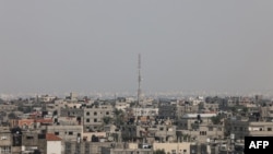 An antenna of a communications tower that relays phone and internet signals is pictured in Rafah, in the southern Gaza Strip, Oct. 28, 2023, amid ongoing battles between Israel and the Palestinian group Hamas.