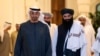 UAE President Sheikh Mohamed bin Zayed Al Nahyan, left, receives Taliban Interior Minister Sirajuddin Haqqani, right, at his place in Abu Dhabi, June 4, 2024. (Courtesy: Haqqani office)
