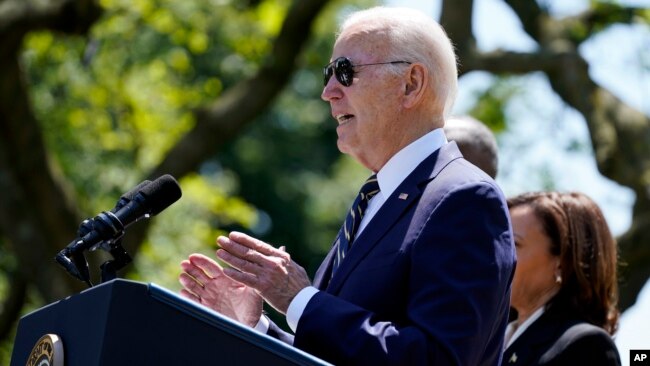 President Joe Biden speaks in the Rose Garden of the White House in Washington, May 25, 2023, on his intent to nominate U.S. Air Force Chief of Staff General CQ Brown Jr. to serve as the next chairman of the Joint Chiefs of Staff.